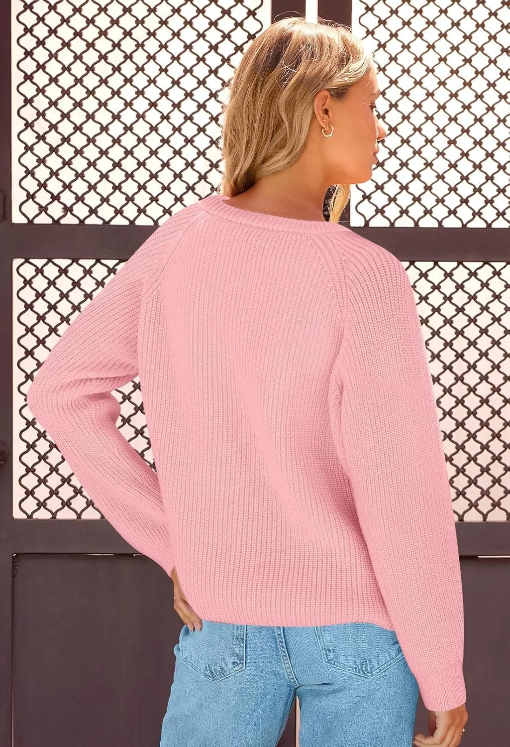 MEROKEETY Women's 2025 Long Sleeve Cardigan Sweater Crew Neck Button Ribbed Open Front Knit Outerwear