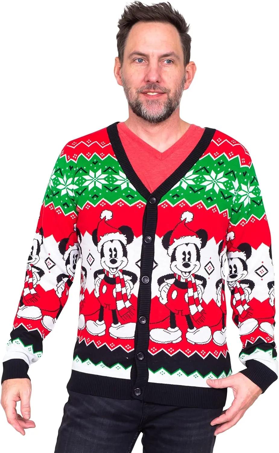 Mickey Mouse Santa Hat Cardigan Ugly Christmas Sweater