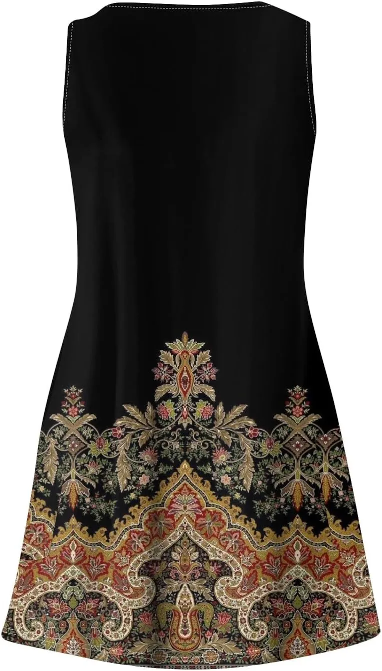 Mini Dresses for Women V Neck Floral Print Tank Dresses Sleeveless Sundresses Swing Beach Dress Beach Cover Ups