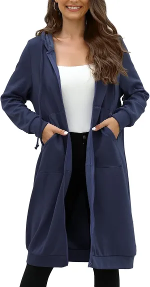 MISSKY Women's Casual Long Hoodies with Pockets Tunic Sweatshirt Outerwear Jacket