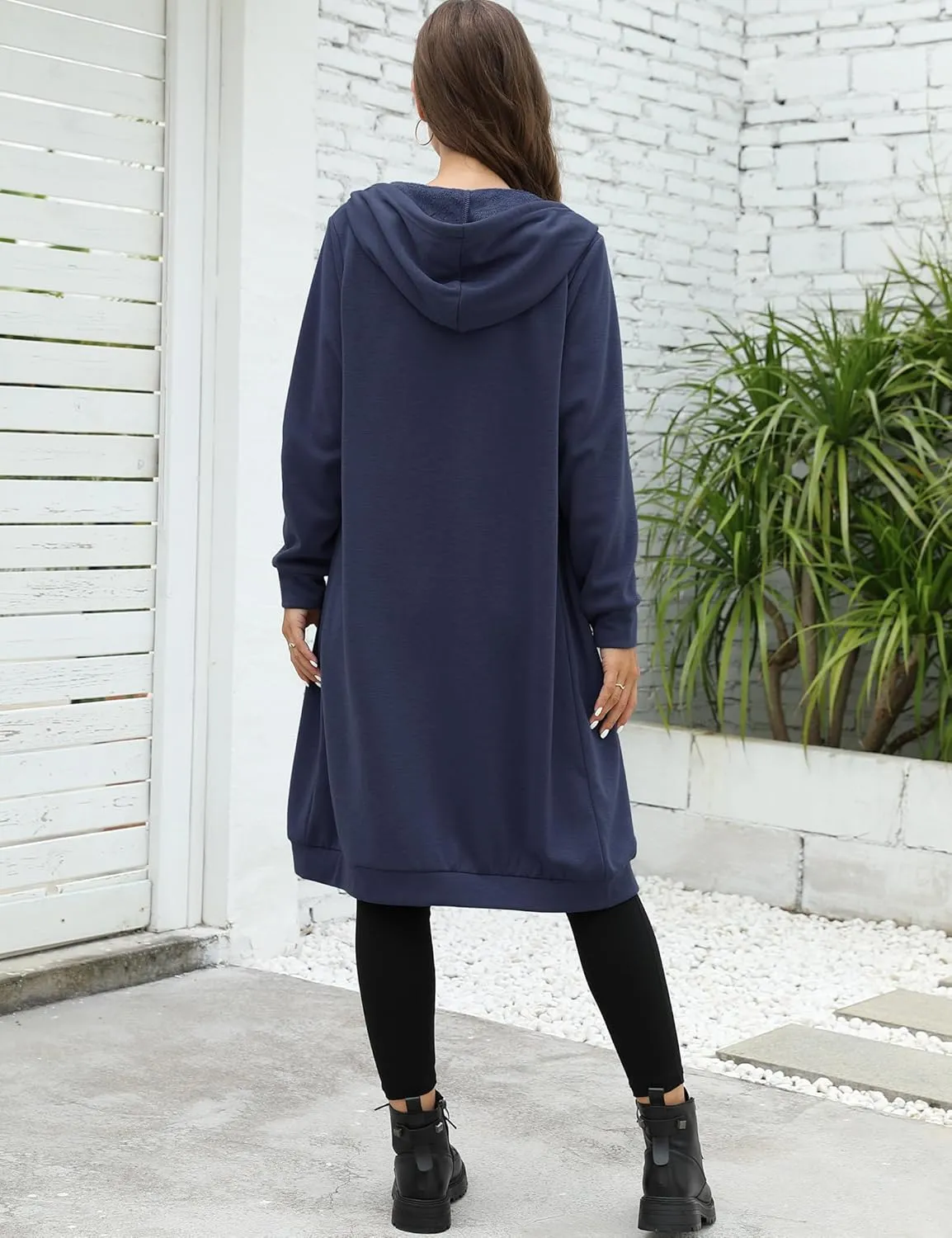 MISSKY Women's Casual Long Hoodies with Pockets Tunic Sweatshirt Outerwear Jacket