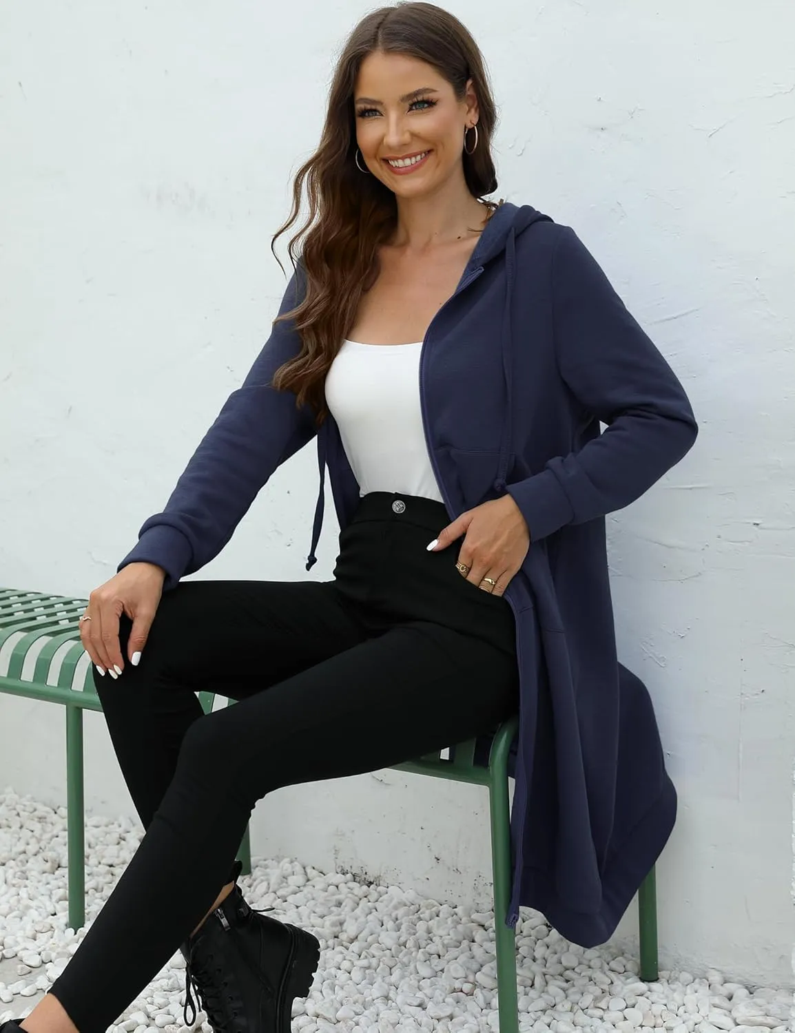 MISSKY Women's Casual Long Hoodies with Pockets Tunic Sweatshirt Outerwear Jacket