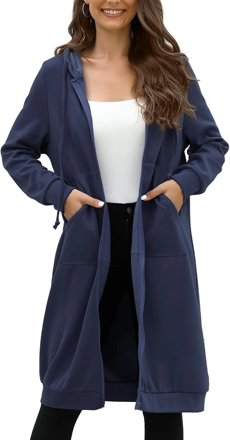 MISSKY Women's Casual Long Hoodies with Pockets Tunic Sweatshirt Outerwear Jacket