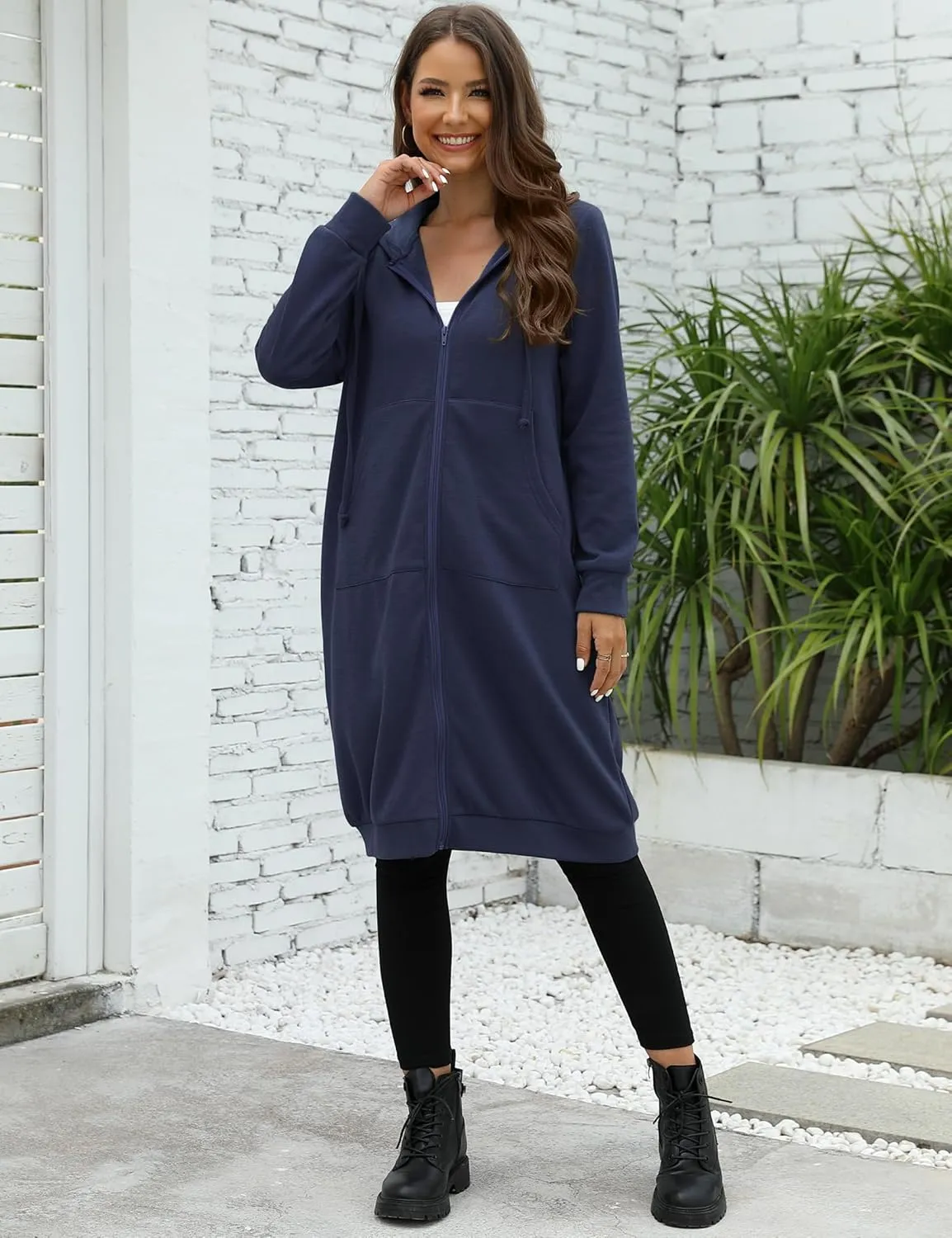 MISSKY Women's Casual Long Hoodies with Pockets Tunic Sweatshirt Outerwear Jacket