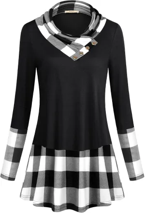 Miusey Women's Long Sleeve Cowl Neck Form Fitting Casual Tunic Top Blouse