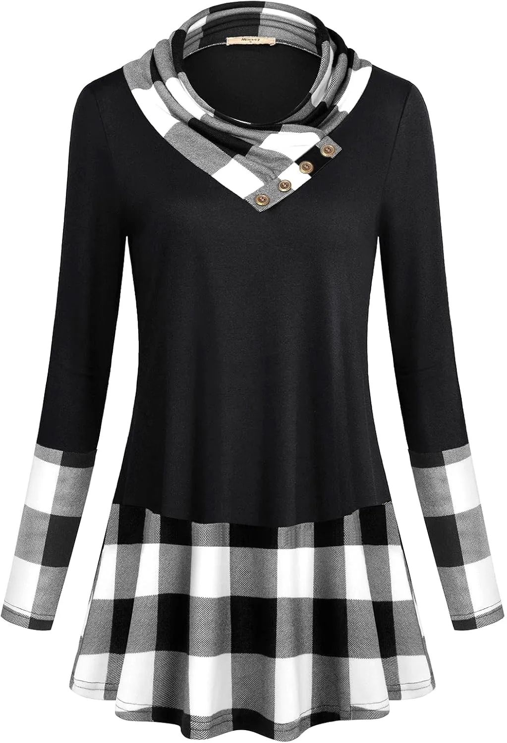 Miusey Women's Long Sleeve Cowl Neck Form Fitting Casual Tunic Top Blouse
