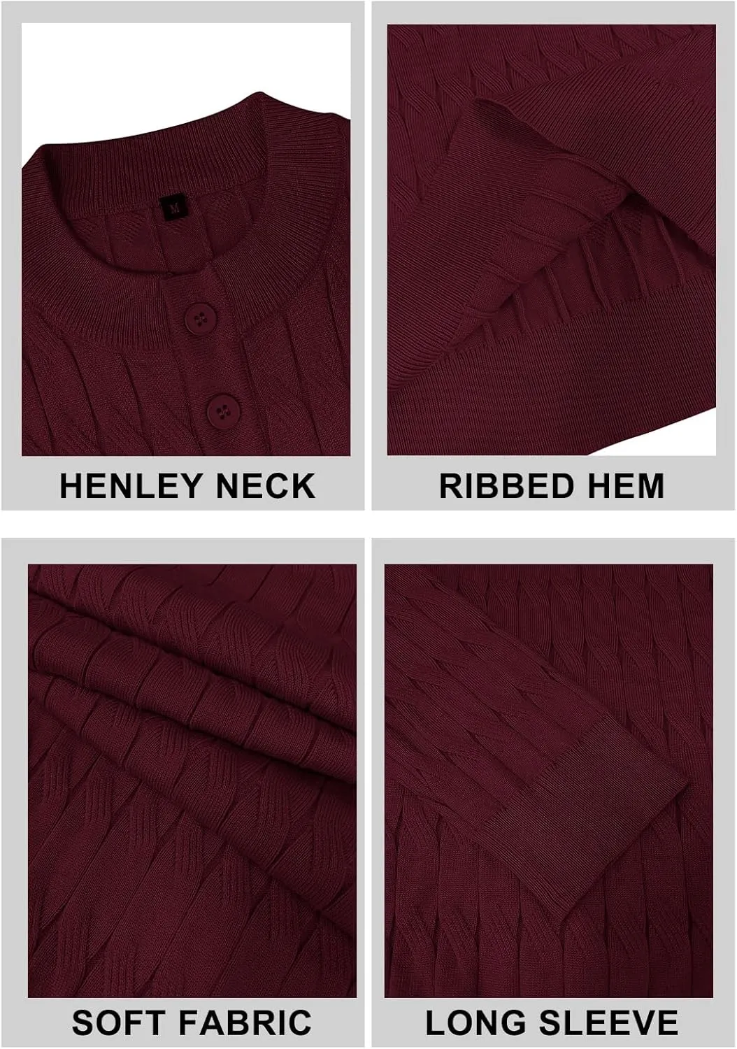 MLANM Men's Henley Knit Sweaters Long Sleeve Pullover Sweater Casual Fashion Thermal Sweaters