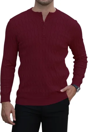 MLANM Men's Henley Knit Sweaters Long Sleeve Pullover Sweater Casual Fashion Thermal Sweaters