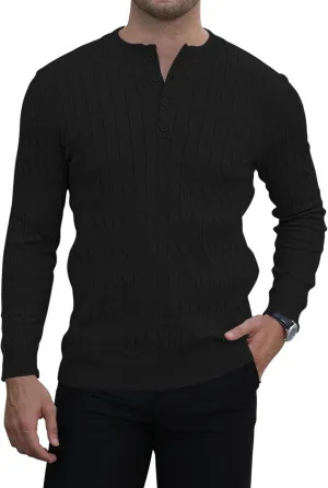 MLANM Men's Henley Knit Sweaters Long Sleeve Pullover Sweater Casual Fashion Thermal Sweaters