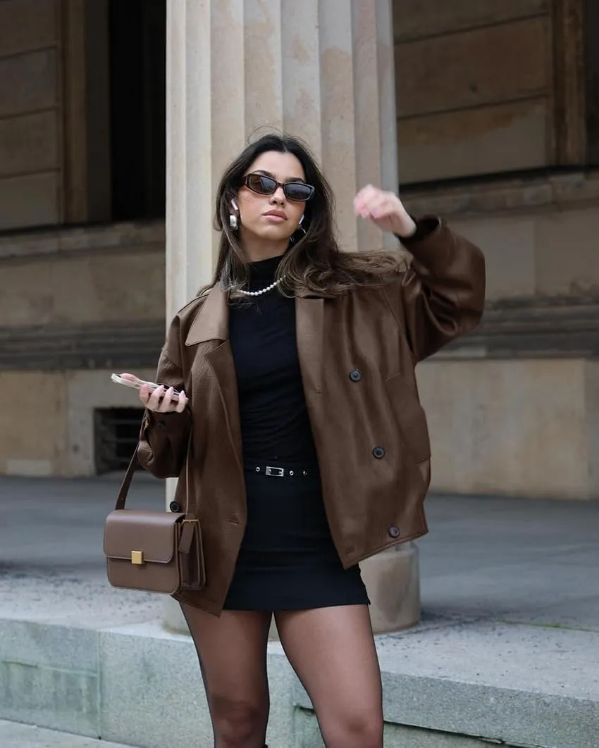 Molilove Womens Faux Leather Jacket Button Down Oversized Motorcycle Bomber Jacket Fall Fashion Winter Coat Outerwear