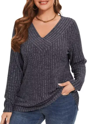 MONNURO Plus Size Women's Long Sleeve Sweater Tops V-Neck Loose Fit Dressy Fall Tunic Sweater
