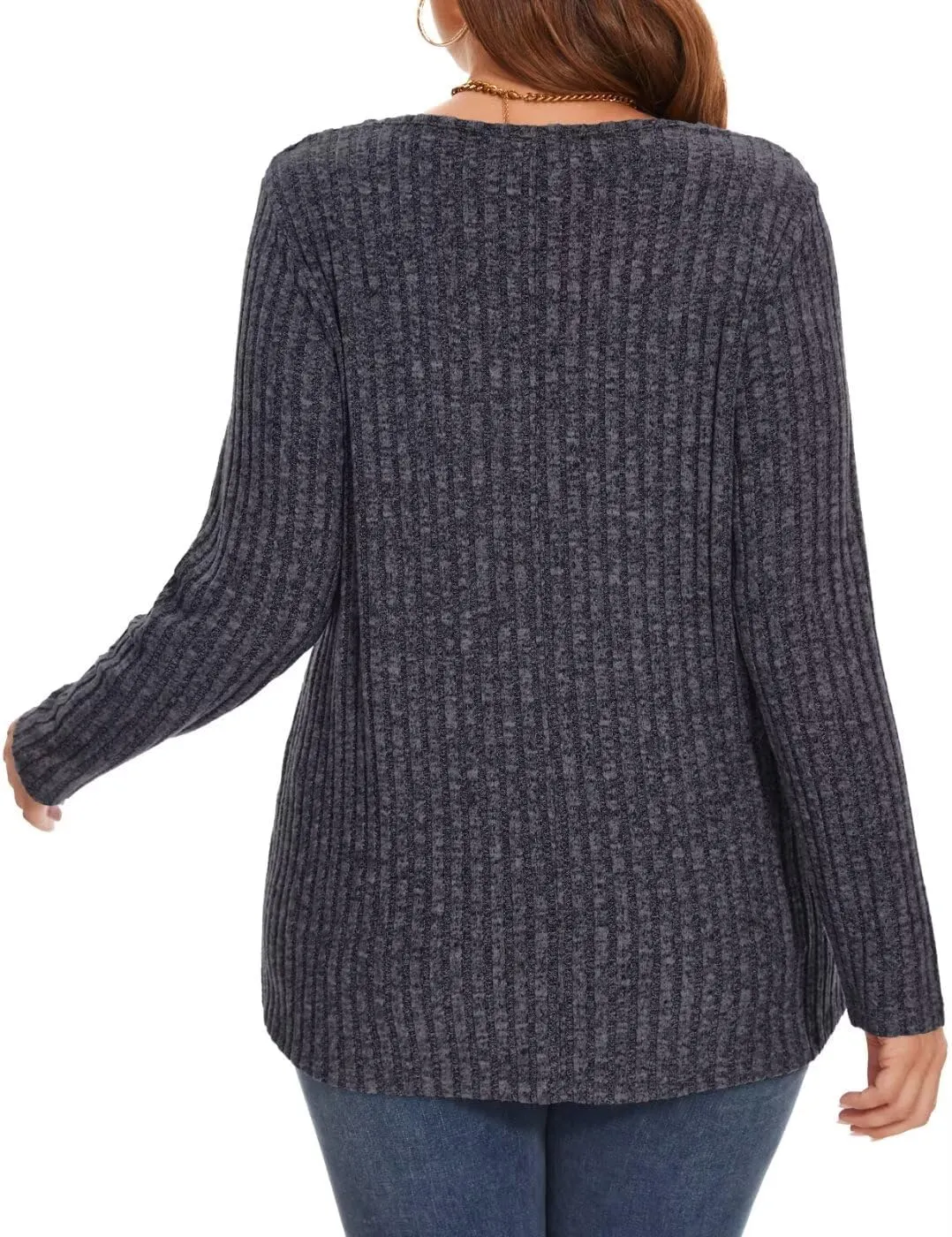 MONNURO Plus Size Women's Long Sleeve Sweater Tops V-Neck Loose Fit Dressy Fall Tunic Sweater