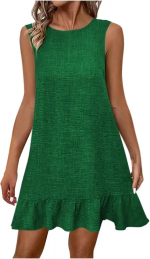 NaRHbrg Women's Sleeveless Ruffle Hem Dress Elegant Summer Dresses Casual Loose Fit A Line Mini Sundress for Beach Party