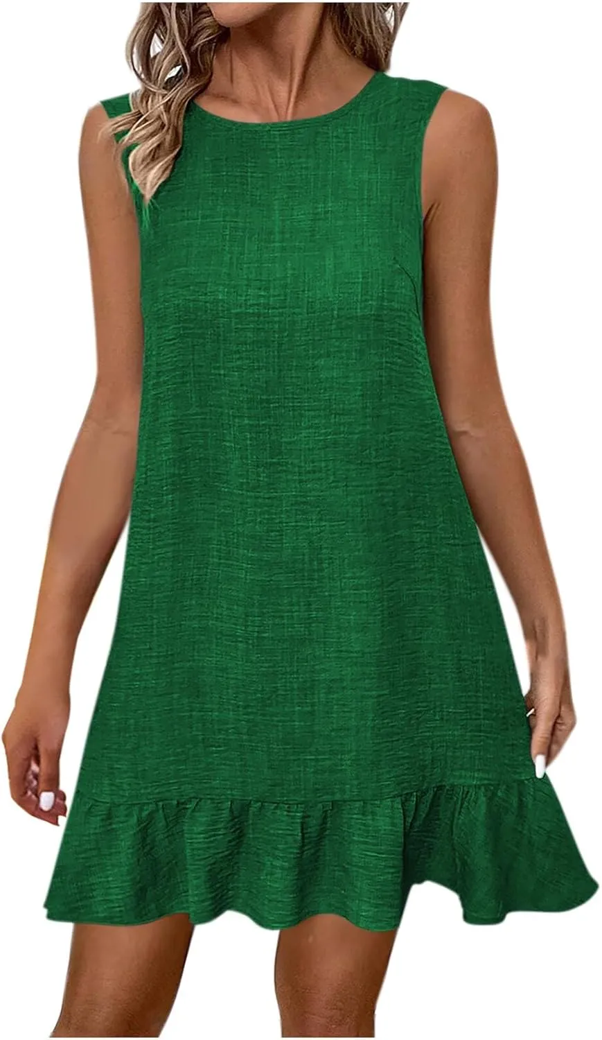 NaRHbrg Women's Sleeveless Ruffle Hem Dress Elegant Summer Dresses Casual Loose Fit A Line Mini Sundress for Beach Party