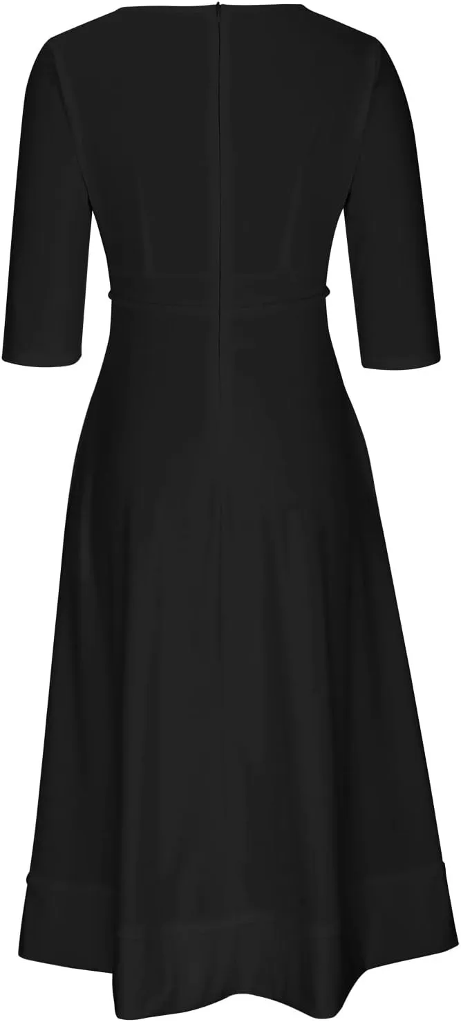 NaRHbrg Women's V-Neck Half Sleeve Midi Dress High Waist A-Line Elegant Flowy Party Dresses for Wedding
