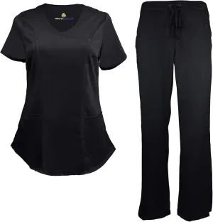 Natural Uniforms Women's Ultra Soft Modern Fit Mock Wrap Work Uniform Top and Pant Set 8201-9200