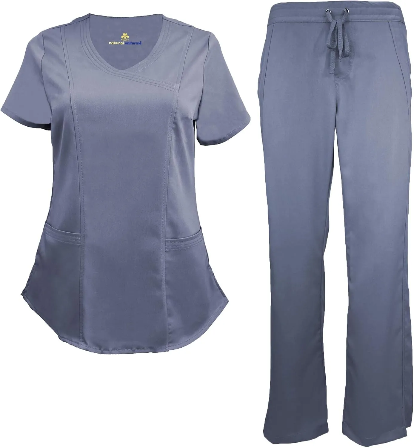Natural Uniforms Women's Ultra Soft Modern Fit Mock Wrap Work Uniform Top and Pant Set 8201-9200