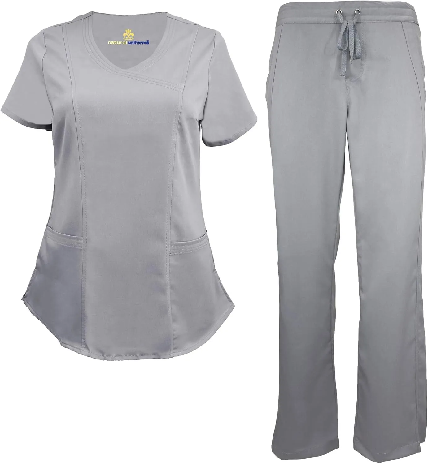 Natural Uniforms Women's Ultra Soft Modern Fit Mock Wrap Work Uniform Top and Pant Set 8201-9200
