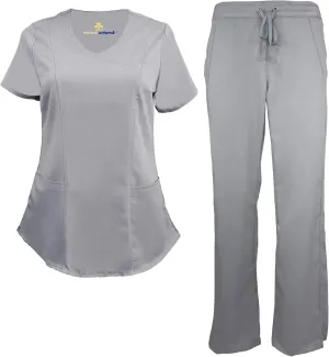 Natural Uniforms Women's Ultra Soft Modern Fit Mock Wrap Work Uniform Top and Pant Set 8201-9200