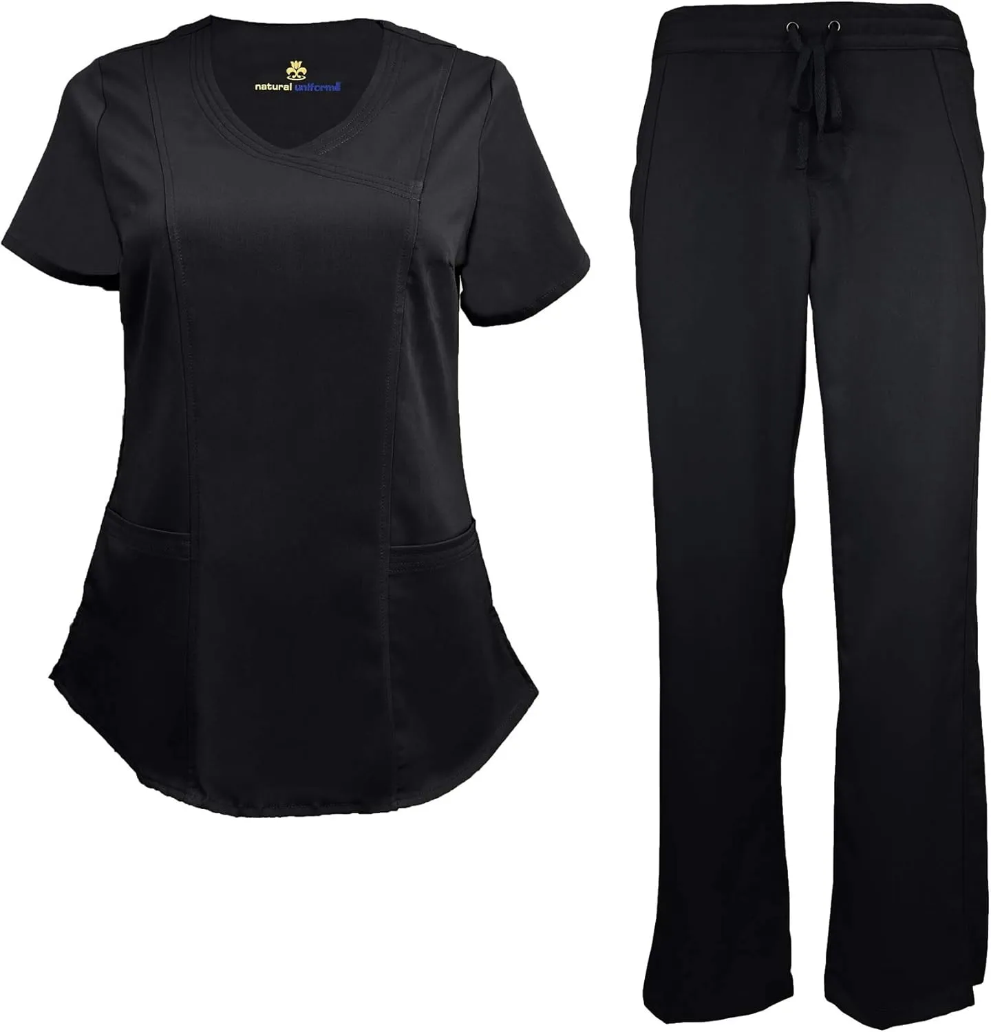 Natural Uniforms Women's Ultra Soft Modern Fit Mock Wrap Work Uniform Top and Pant Set 8201-9200