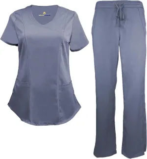 Natural Uniforms Women's Ultra Soft Modern Fit Mock Wrap Work Uniform Top and Pant Set 8201-9200