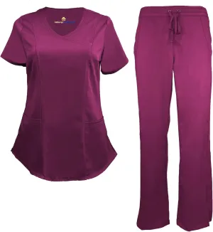 Natural Uniforms Women's Ultra Soft Modern Fit Mock Wrap Work Uniform Top and Pant Set 8201-9200