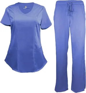 Natural Uniforms Women's Ultra Soft Modern Fit Mock Wrap Work Uniform Top and Pant Set 8201-9200