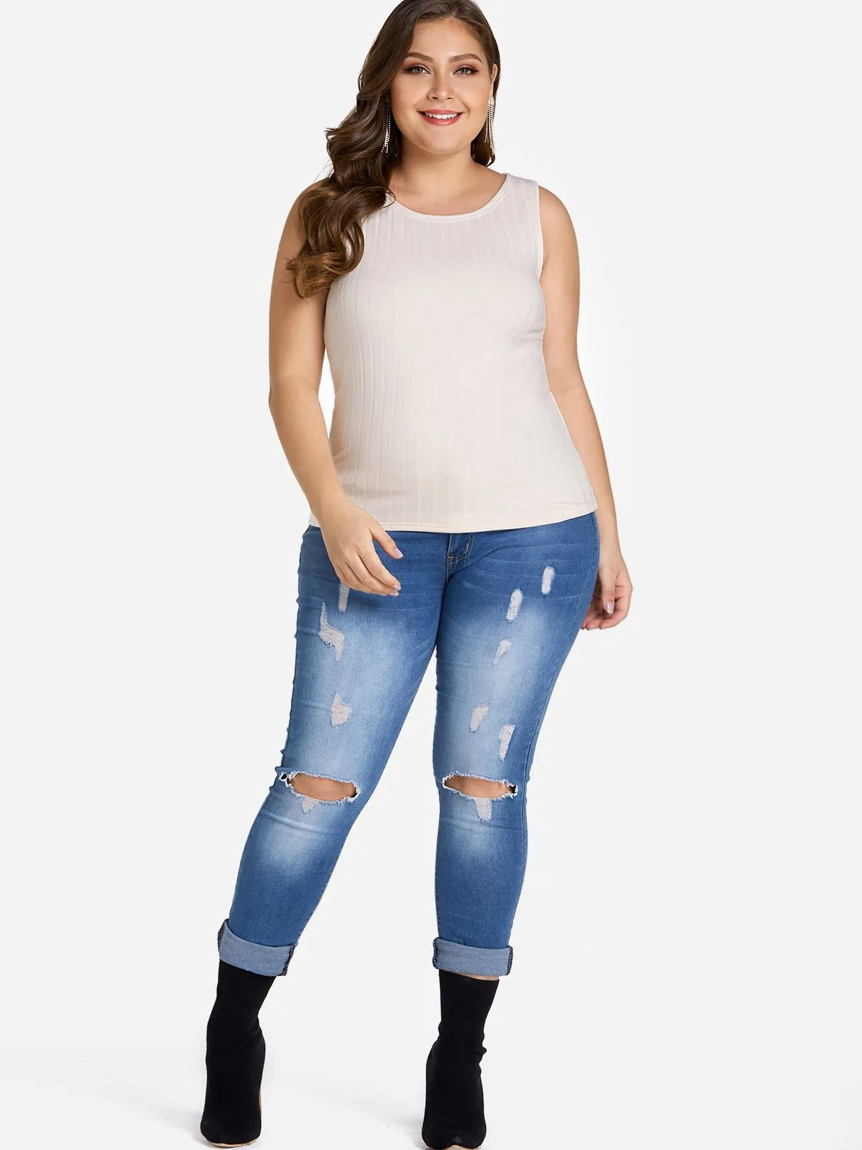 OEM ODM Round Neck Plain Sleeveless Plus Size Tops