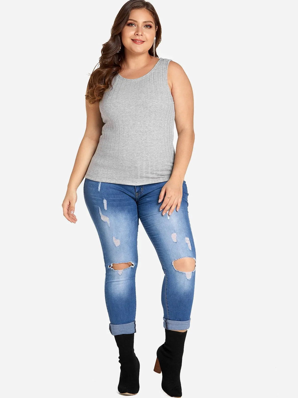 OEM ODM Round Neck Plain Sleeveless Plus Size Tops