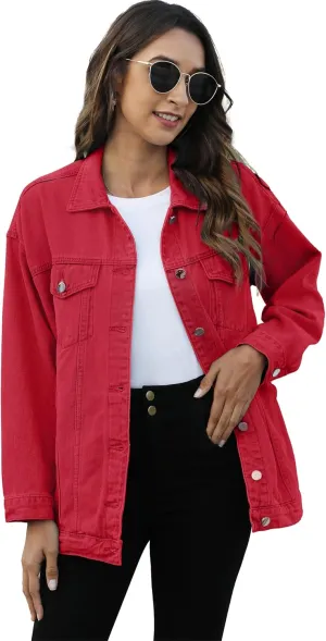 Omoone Women's Oversized Mid Long Denim Jacket Jean Biker Coat