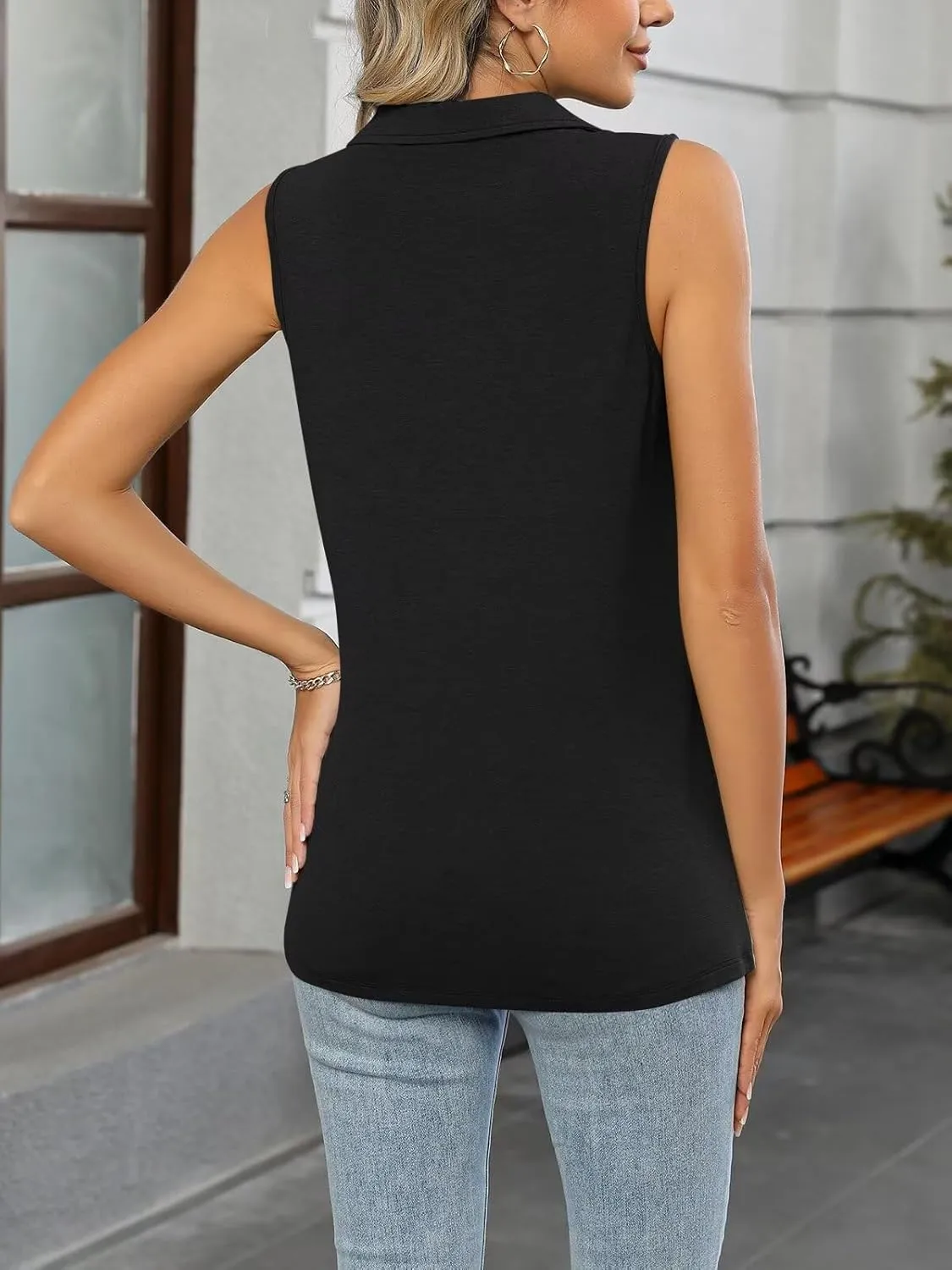 ORANDESIGNE Women's Tank Top Summer V Neck Tops Casual Sleeveless Polo Shirts