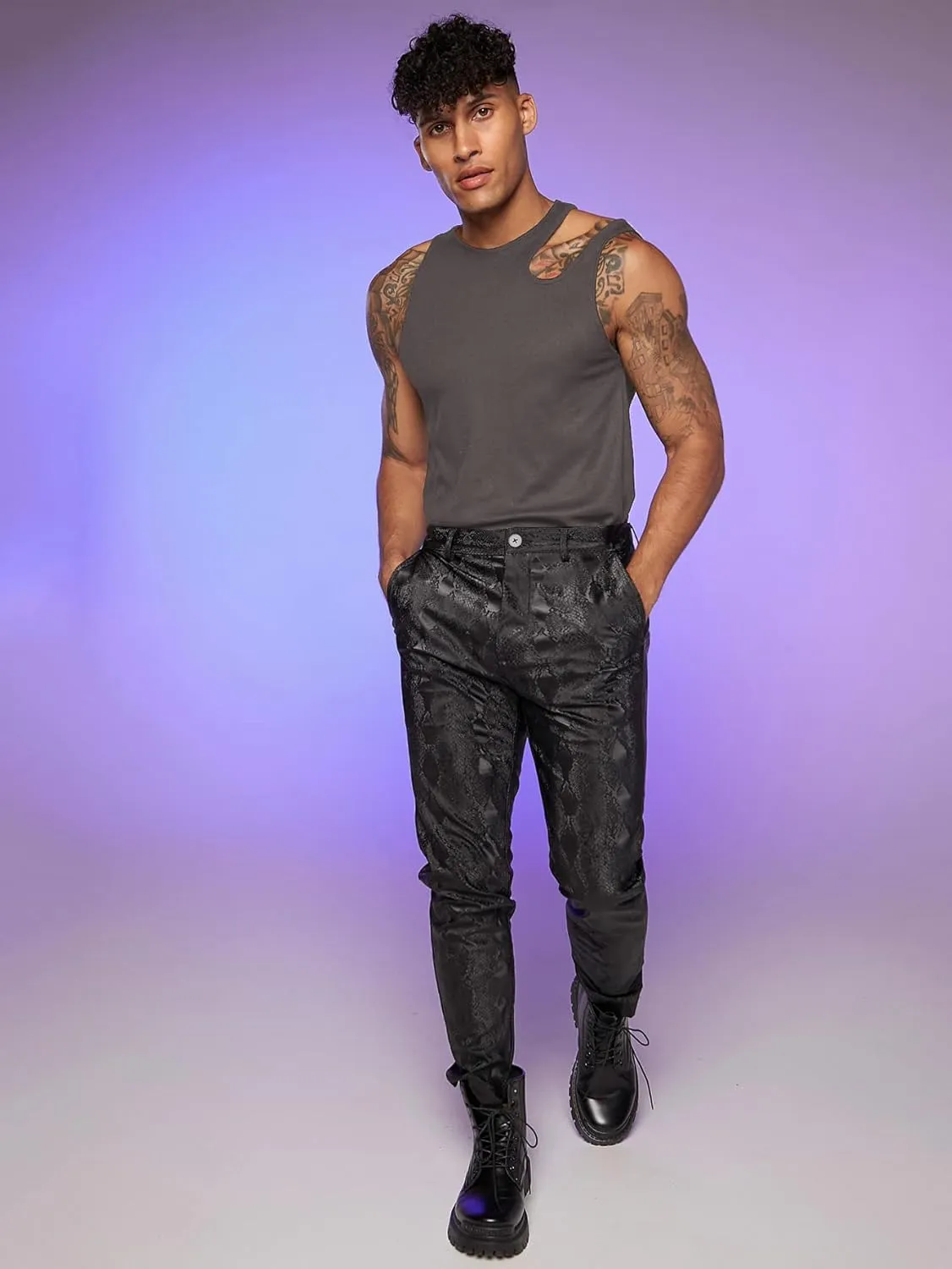 OYOANGLE Men's Cut Out Asymmetrical Neck Sleeveless Club Tank Top Shirt