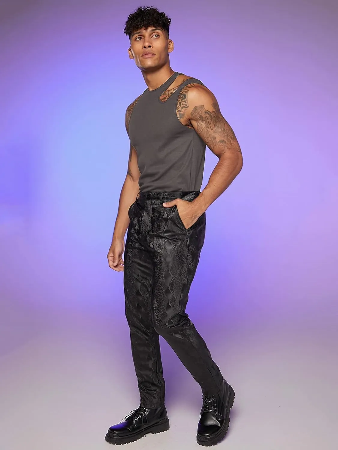OYOANGLE Men's Cut Out Asymmetrical Neck Sleeveless Club Tank Top Shirt