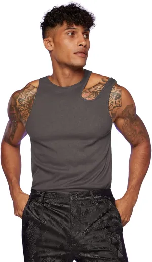 OYOANGLE Men's Cut Out Asymmetrical Neck Sleeveless Club Tank Top Shirt