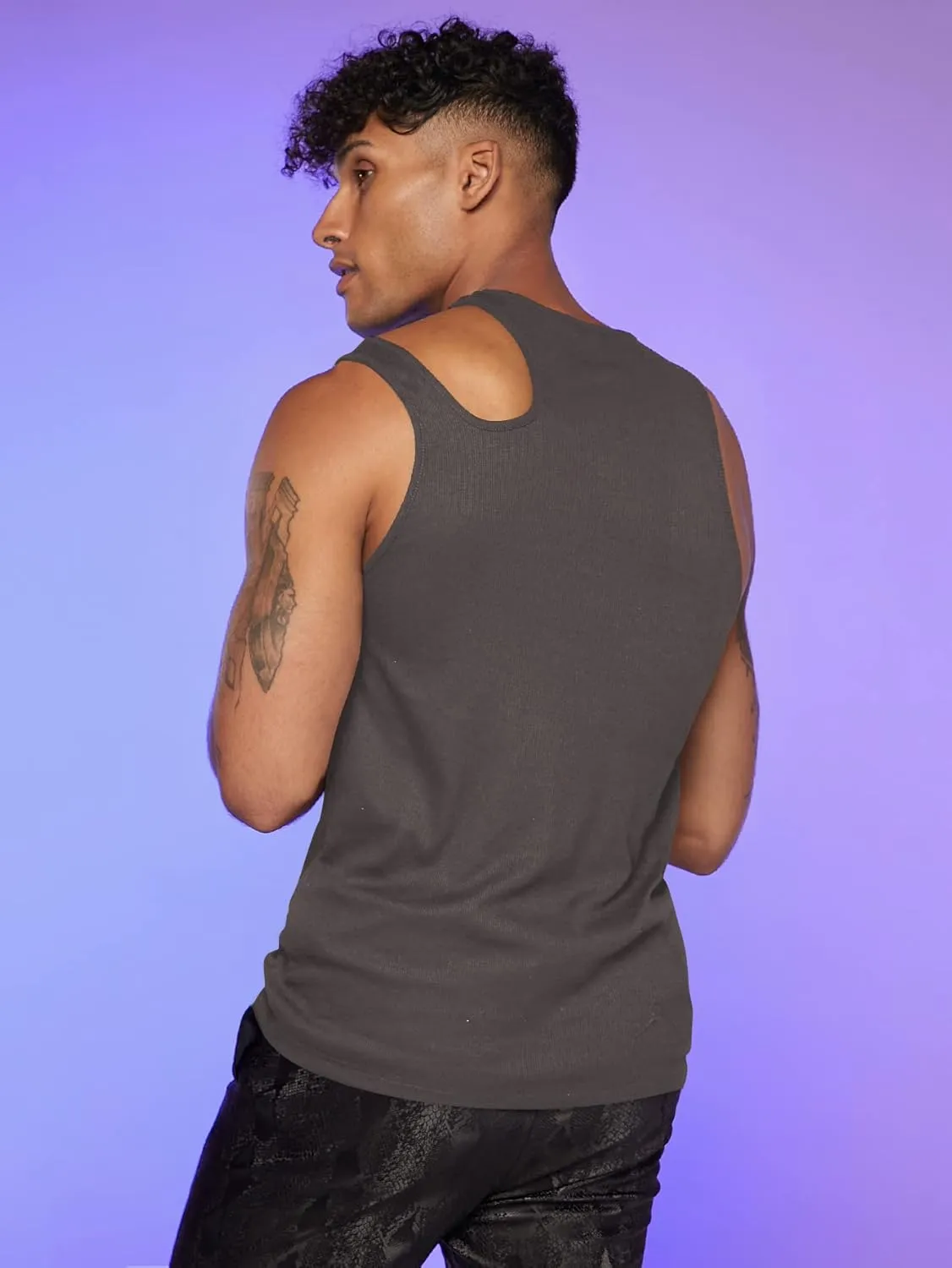 OYOANGLE Men's Cut Out Asymmetrical Neck Sleeveless Club Tank Top Shirt