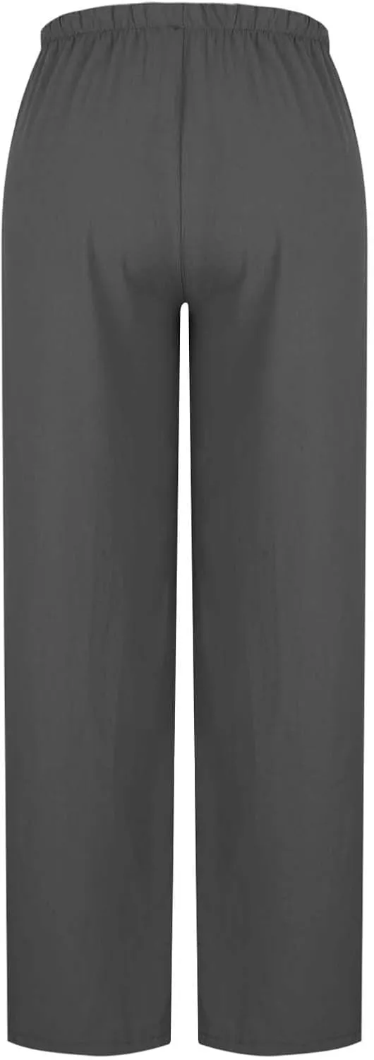 Palazzo Pants for Women Baggy Wide Leg Low Rise Linen Pants Loose Drawstring Long Lounge Trousers with Pockets