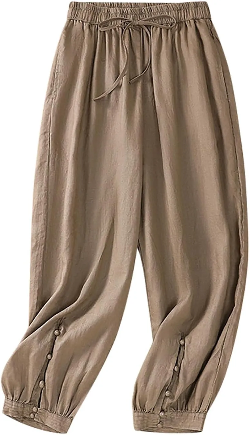 Pants for Women, Casual Pants Women's Peasant Straight Leg Linen Plaid Loose