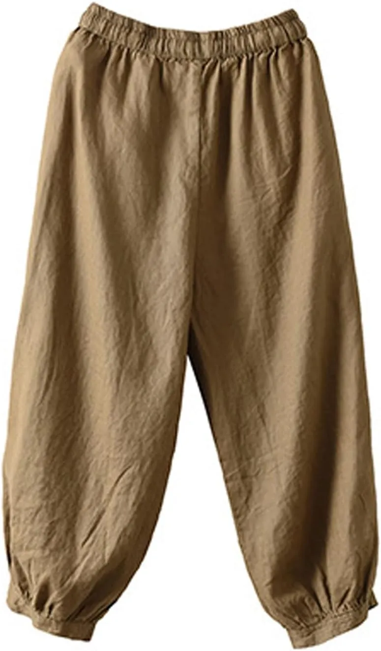 Pants for Women, Casual Pants Women's Peasant Straight Leg Linen Plaid Loose