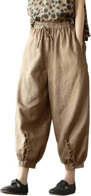 Pants for Women, Casual Pants Women's Peasant Straight Leg Linen Plaid Loose