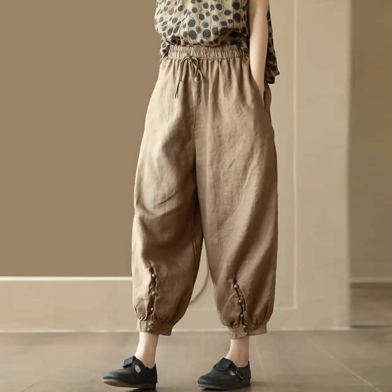 Pants for Women, Casual Pants Women's Peasant Straight Leg Linen Plaid Loose