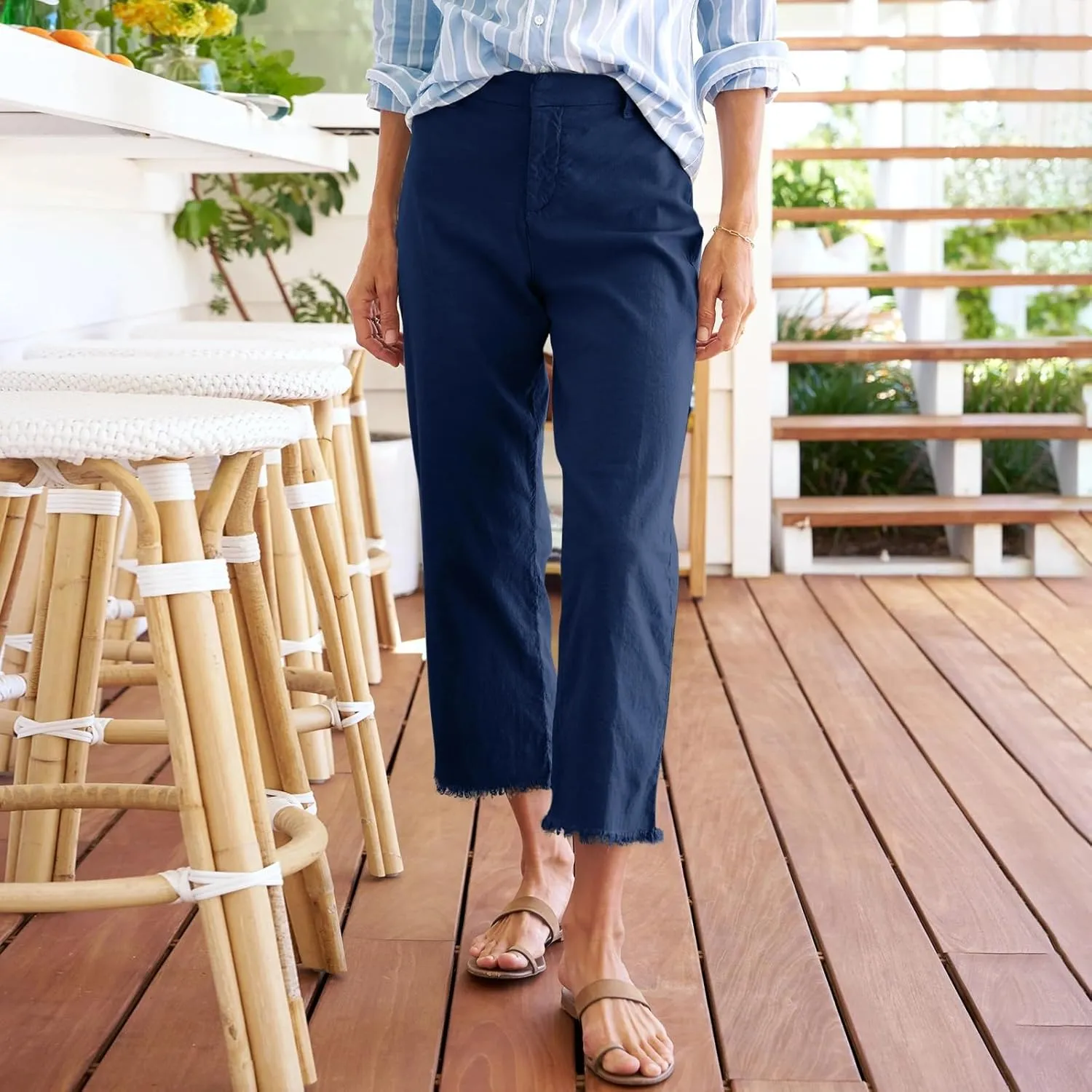 Pants for Women, Peasant Pants Straight Leg Casual Plus Size Linen Trendy
