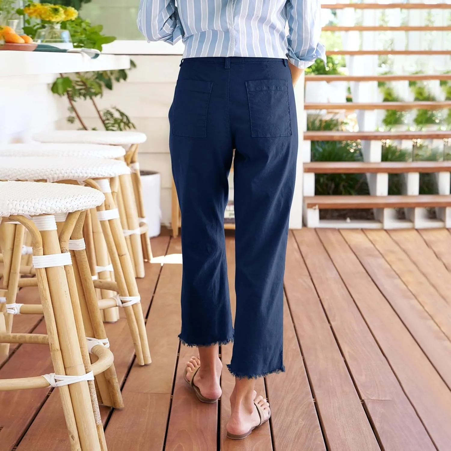 Pants for Women, Peasant Pants Straight Leg Casual Plus Size Linen Trendy
