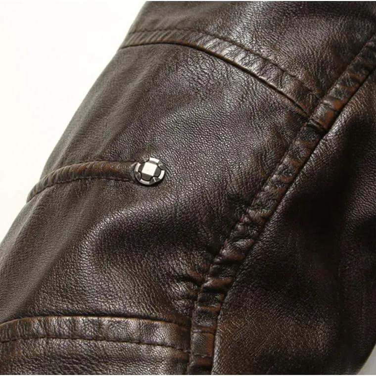 PASOK Men's Faux Leather Jacket Vintage Stand Collar Motorcycle PU Leather Outwear Coat