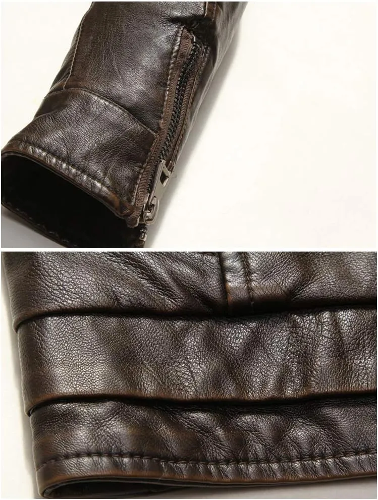 PASOK Men's Faux Leather Jacket Vintage Stand Collar Motorcycle PU Leather Outwear Coat