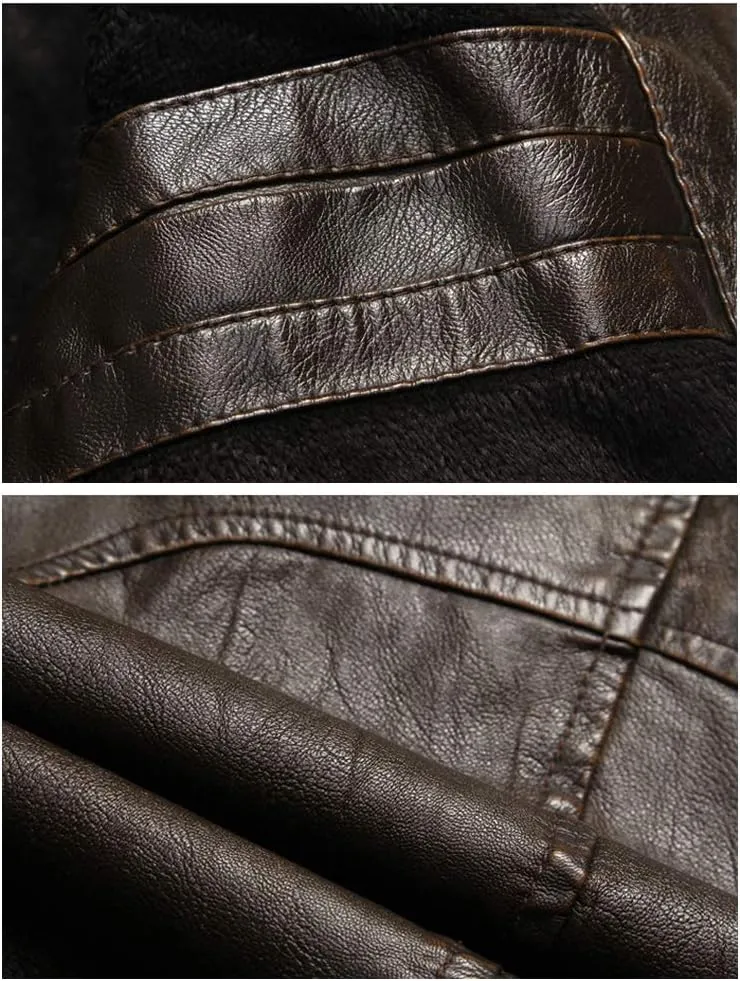 PASOK Men's Faux Leather Jacket Vintage Stand Collar Motorcycle PU Leather Outwear Coat