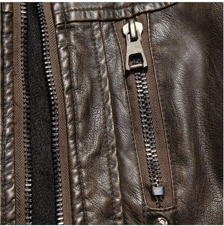 PASOK Men's Faux Leather Jacket Vintage Stand Collar Motorcycle PU Leather Outwear Coat