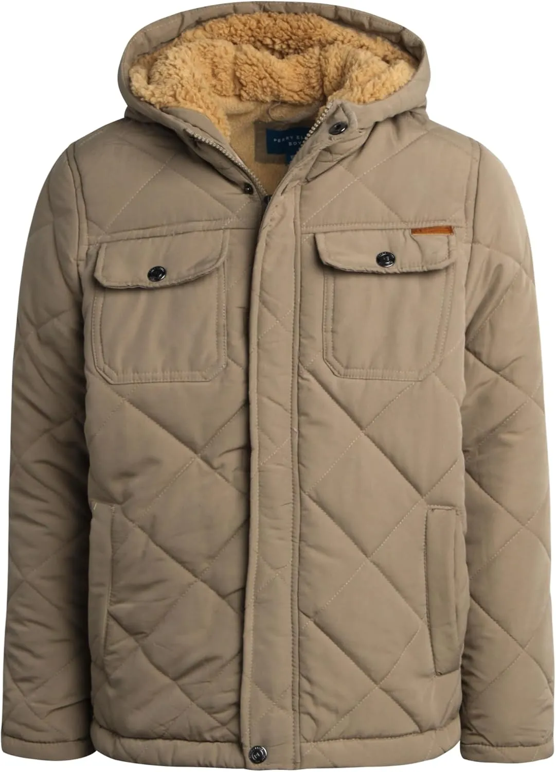 Perry Ellis Boys' Winter Jacket - Suede Microber Quilted Jacket with Hood - Warm Insulated Outerwear Jacket for Boys (8-18)
