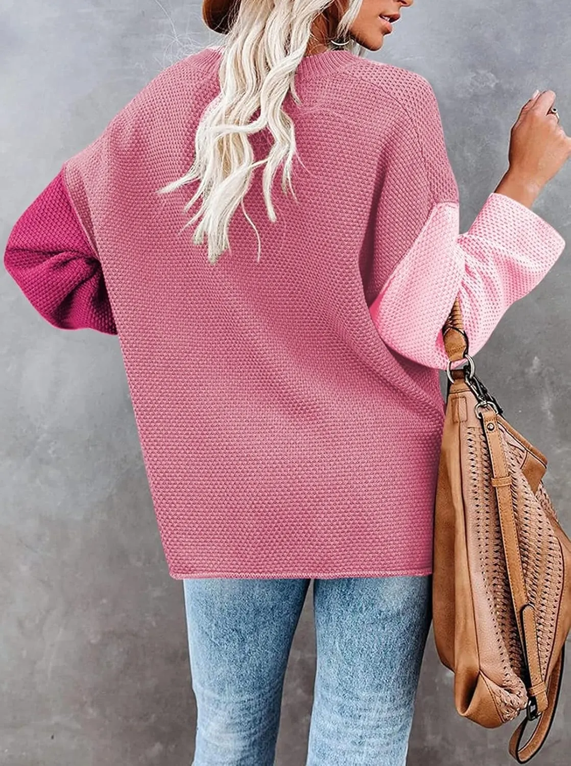 Pink Queen Women's V Neck Button Sweater Oversized Batwing Long Sleeve Henley Pullover Knit Jumper Top