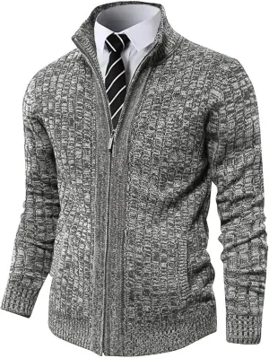 Pioneer Camp Men's Cardigan Sweaters Full Zip Up Stand Collar Slim Fit Casual Knitted Sweater with 2 Front Pockets