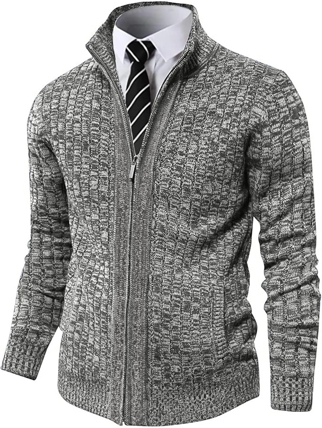 Pioneer Camp Men's Cardigan Sweaters Full Zip Up Stand Collar Slim Fit Casual Knitted Sweater with 2 Front Pockets